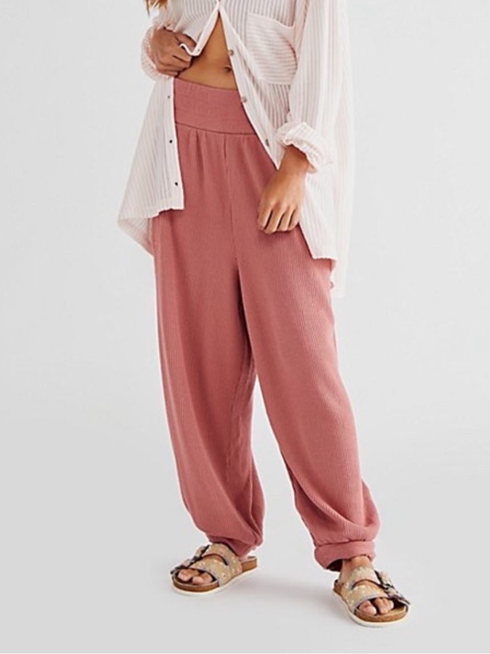 Free People beach pink better days ribbed balloon leg pants womens L